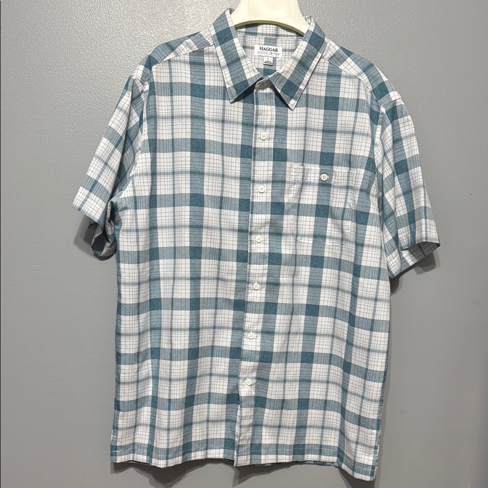 Haggar Men's Blue Plaid Shirt